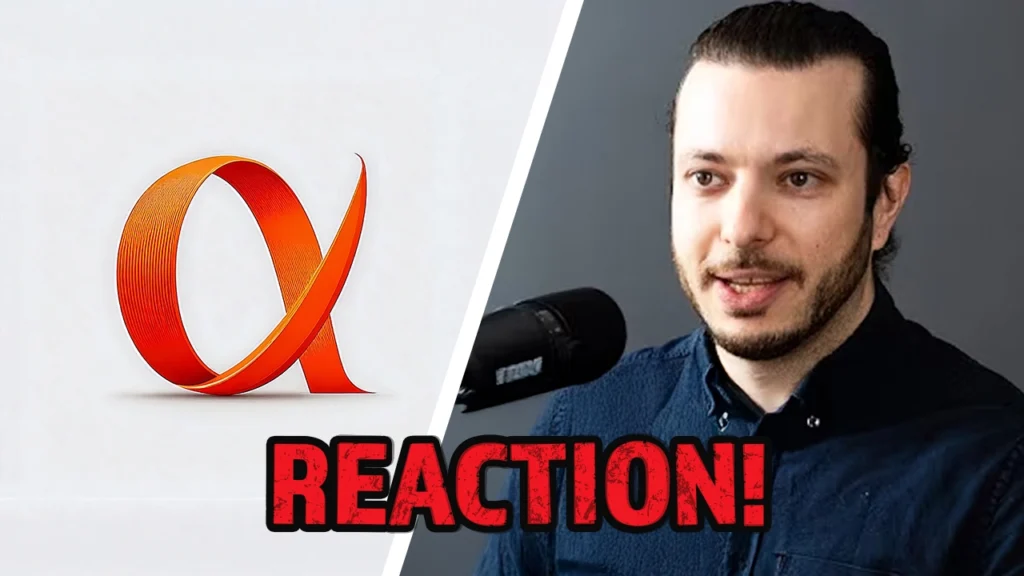 OrangeAlpha Logo links und Roman Reher aka Blocktrainer vor Mikrofon rechts mit Schriftzug Reaction